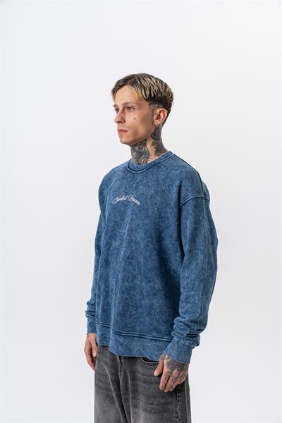 Erkek Divided Baskılı Yıkamalı Bisiklet Yaka Oversize Sweatshirt İndigo