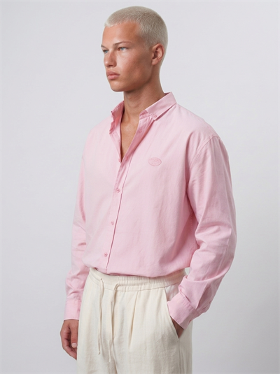 Erkek Dokulu Dolgun Oversize Gömlek Pembe