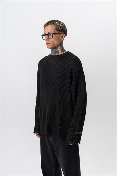 Erkek Dokulu Örme Triko Siyah