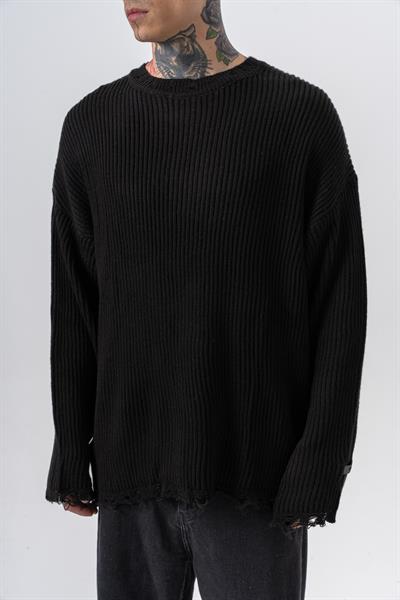 Erkek Dokulu Örme Triko Siyah