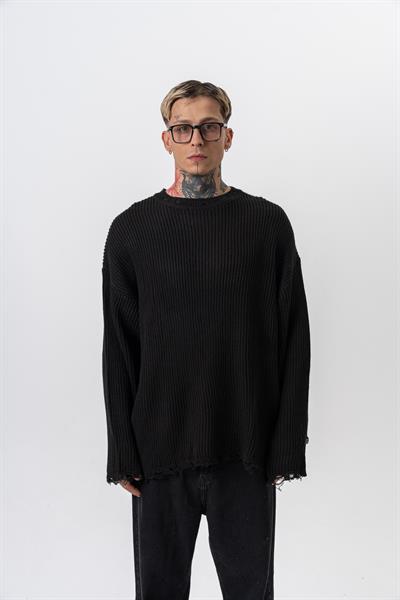 Erkek Dokulu Örme Triko Siyah