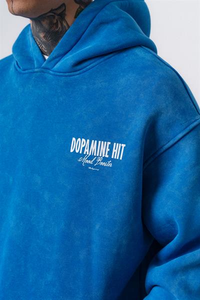 Erkek Dopamine Hit Baskılı Kapüşonlu Oversize Hoodie Mavi