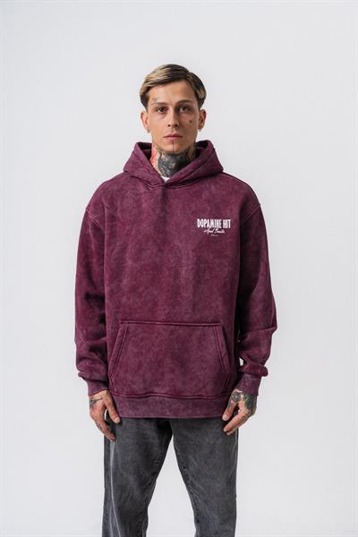 Erkek Dopamine Hit Baskılı Kapüşonlu Oversize Hoodie Vişne