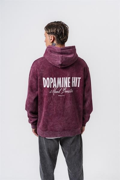 Erkek Dopamine Hit Baskılı Kapüşonlu Oversize Hoodie Vişne