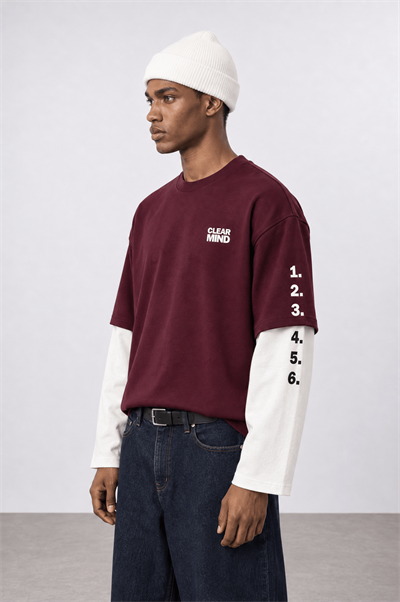Erkek Double Sleeve Oversize Sweatshirt Bordo