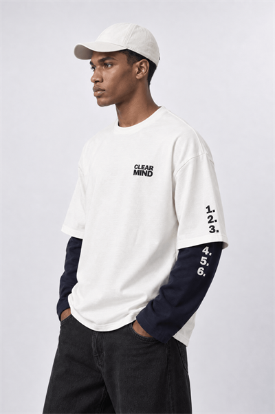 Erkek Double Sleeve Oversize Sweatshirt Ekru