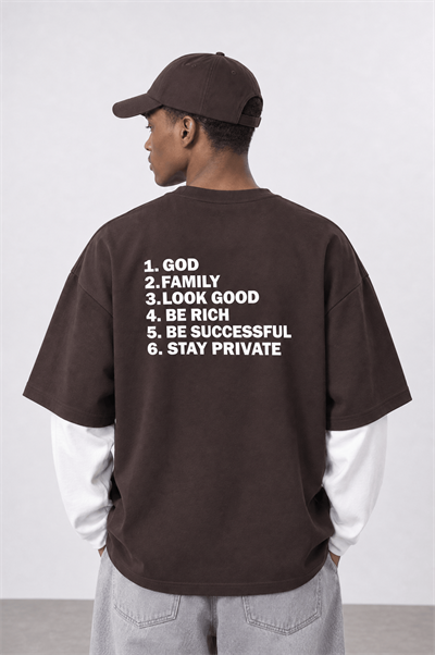 Erkek Double Sleeve Oversize Sweatshirt Kahve