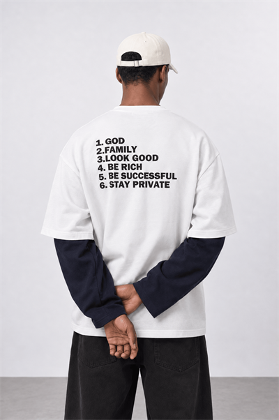 Erkek Double Sleeve Oversize Sweatshirt Ekru