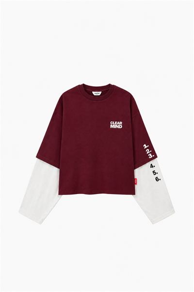 Erkek Double Sleeve Oversize Sweatshirt Bordo