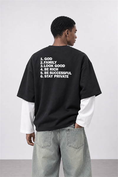 Erkek Double Sleeve Oversize Sweatshirt Siyah