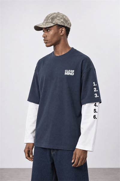 Erkek Double Sleeve Oversize Sweatshirt Petrol