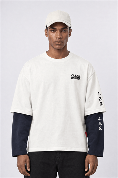 Erkek Double Sleeve Oversize Sweatshirt Ekru