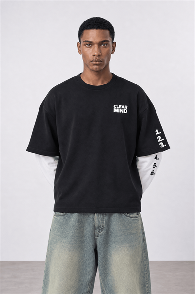 Erkek Double Sleeve Oversize Sweatshirt Siyah