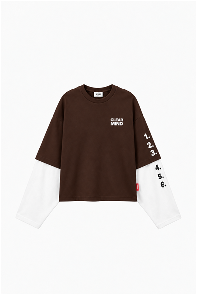 Erkek Double Sleeve Oversize Sweatshirt Kahve