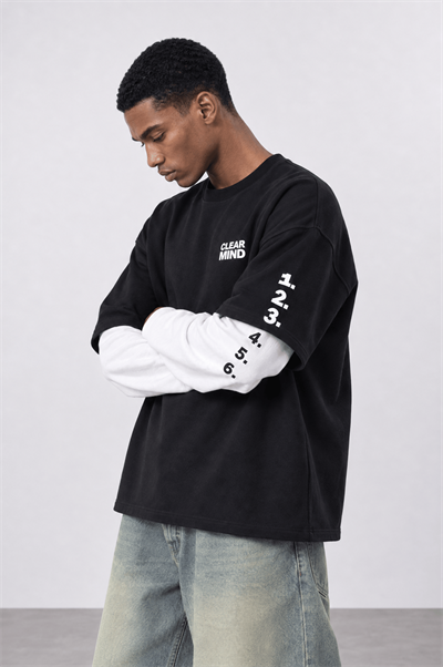 Erkek Double Sleeve Oversize Sweatshirt Siyah