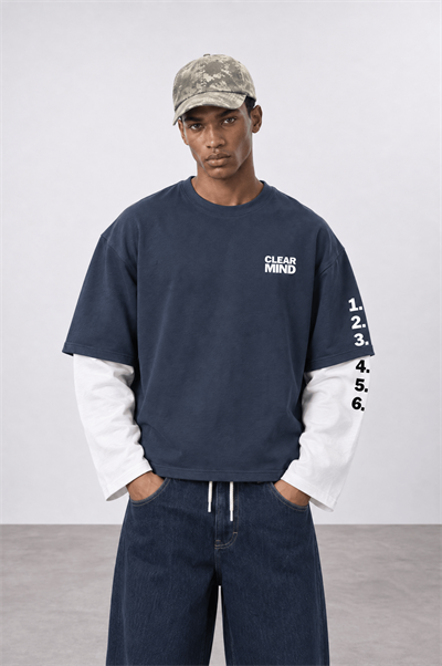 Erkek Double Sleeve Oversize Sweatshirt Petrol