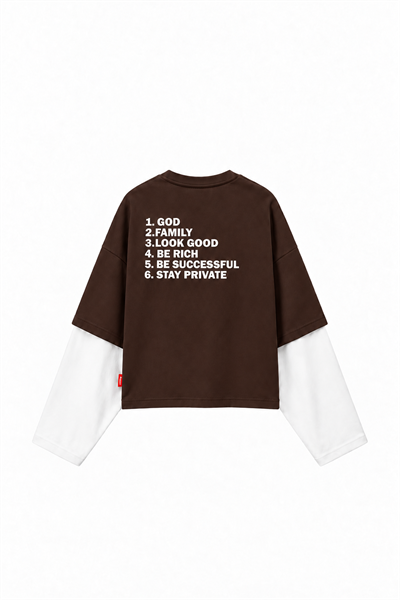 Erkek Double Sleeve Oversize Sweatshirt Kahve
