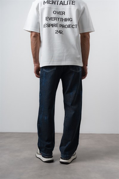 Erkek Efektli Baggy Jean Lacivert