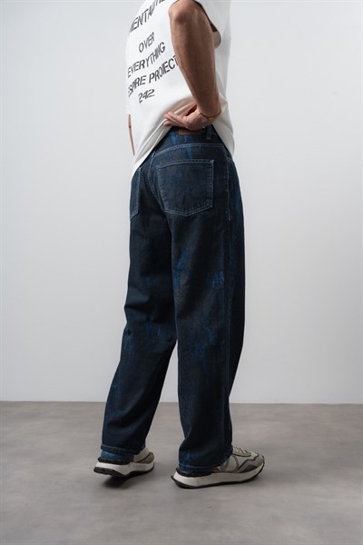 Erkek Efektli Baggy Jean Lacivert