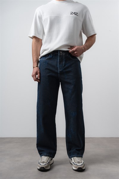 Erkek Efektli Baggy Jean Lacivert