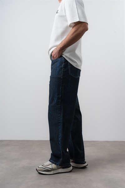 Erkek Efektli Baggy Jean Lacivert
