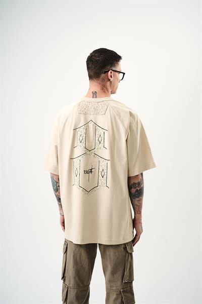 Erkek Eight Baskılı Oversize T-Shirt Bej