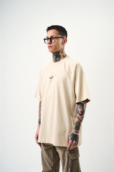 Erkek Eight Baskılı Oversize T-Shirt Bej