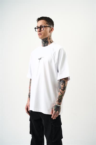 Erkek Eight Baskılı Oversize T-Shirt Beyaz