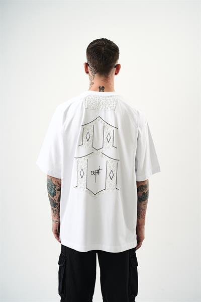 Erkek Eight Baskılı Oversize T-Shirt Beyaz
