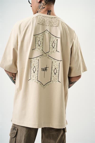 Erkek Eight Baskılı Oversize T-Shirt Bej