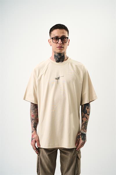 Erkek Eight Baskılı Oversize T-Shirt Bej