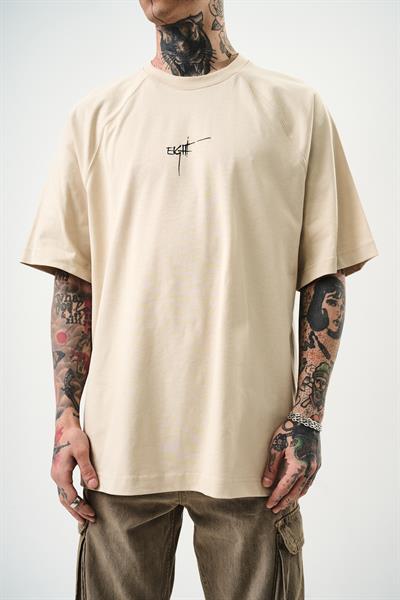 Erkek Eight Baskılı Oversize T-Shirt Bej
