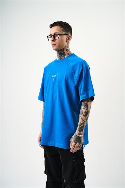 Erkek Eight Baskılı Oversize T-Shirt Mavi