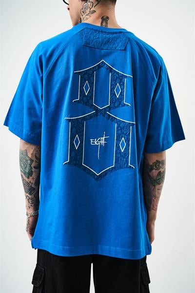 Erkek Eight Baskılı Oversize T-Shirt Mavi