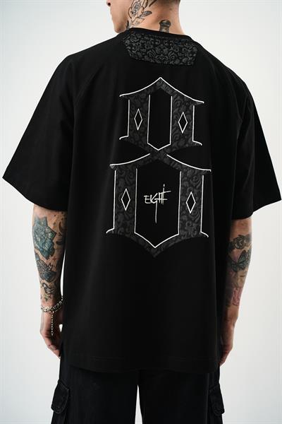 Erkek Eight Baskılı Oversize T-Shirt Siyah
