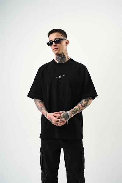 Erkek Eight Baskılı Oversize T-Shirt Siyah