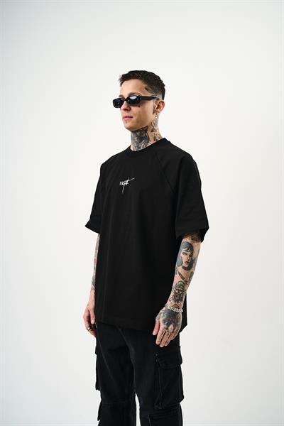 Erkek Eight Baskılı Oversize T-Shirt Siyah