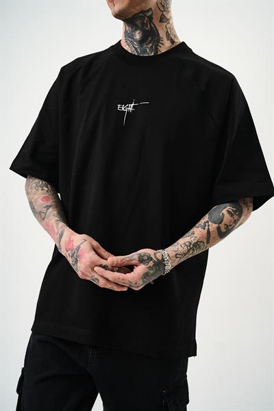 Erkek Eight Baskılı Oversize T-Shirt Siyah