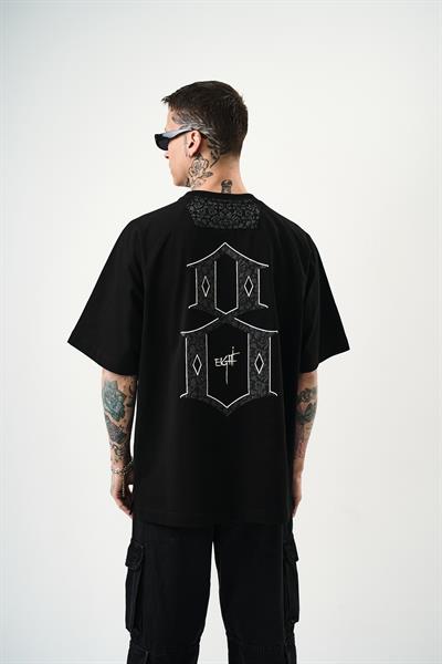 Erkek Eight Baskılı Oversize T-Shirt Siyah