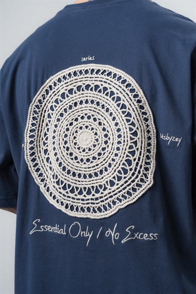 Erkek Essential Nakış Detaylı Oversize T-Shirt Lacivert