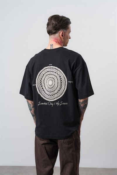 Erkek Essential Nakış Detaylı Oversize T-Shirt Siyah