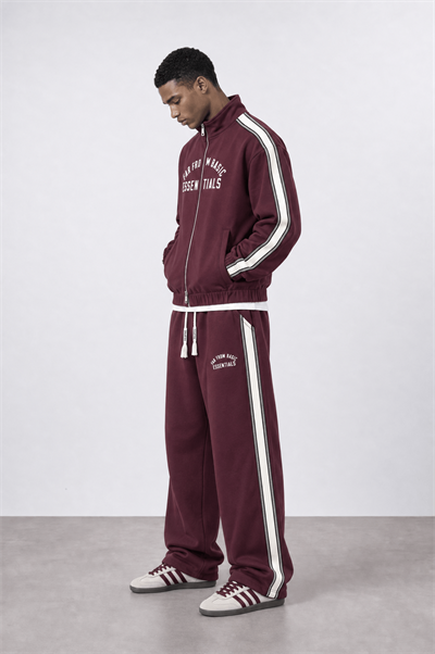 Erkek Essentials Şerit Detaylı Doubleface Eşofman Takımı Bordo