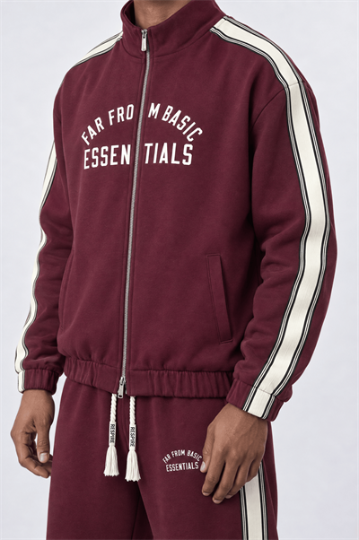 Erkek Essentials Şerit Detaylı Doubleface Eşofman Takımı Bordo