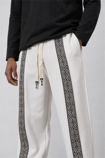 Erkek Etnik Şerit Detaylı Doubleface Baggy Eşofman Altı Ekru