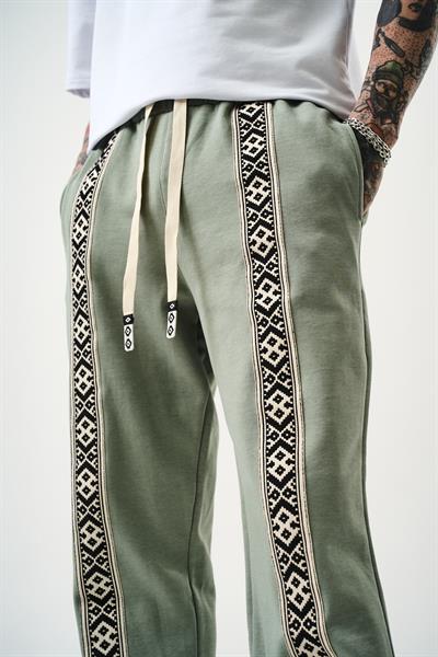 Erkek Etnik Şerit Detaylı İnterlok Baggy Eşofman Altı Mint