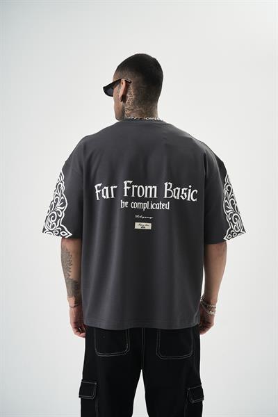 Erkek Far From Basic Baskılı Oversize T-Shirt Füme