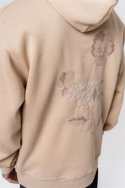 Erkek Far From Basic Nakışlı Kapüşonlu Oversize Hoodie Bej