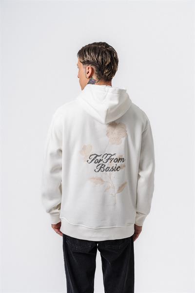 Erkek Far From Basic Nakışlı Kapüşonlu Oversize Hoodie Ekru