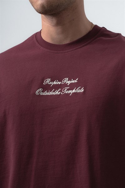 Erkek Far From Basic Nakışlı Oversize T-Shirt Bordo