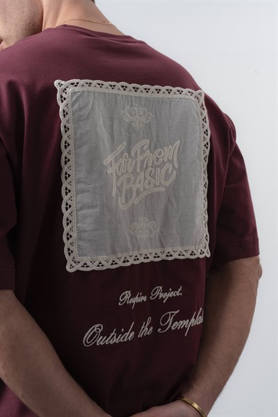 Erkek Far From Basic Nakışlı Oversize T-Shirt Bordo